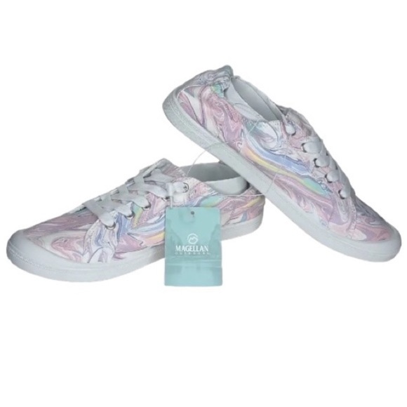 Pastel Swirl Sneakers White Canvas Summer Tie Slip On Pink Blue Gray Lavender - Picture 3 of 16